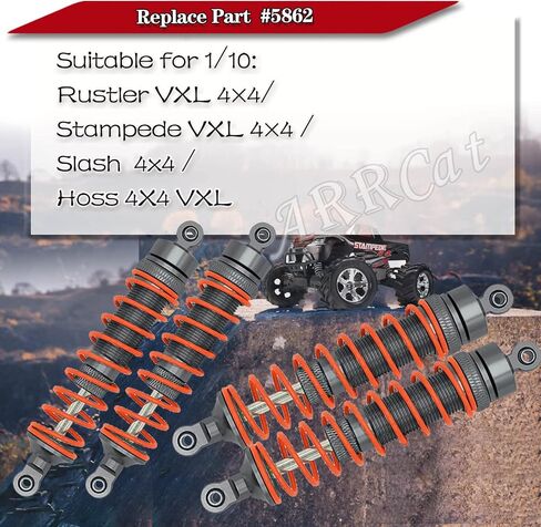 4PCS All Aluminum Front Rear RC Shocks Upgrade Parts for 1/10 Slash 4x4 Rustler 4X4 Stampede 4X4 Hoss 4X4, ARRCat Big Bore RC Shock Absorber Hops up,Replace 5862,Gray in Kuwait
