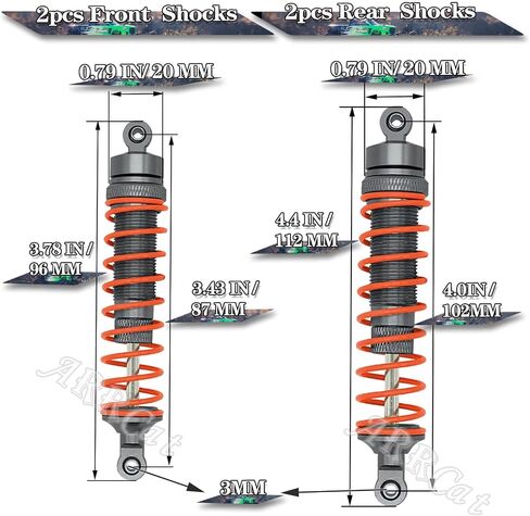 4PCS All Aluminum Front Rear RC Shocks Upgrade Parts for 1/10 Slash 4x4 Rustler 4X4 Stampede 4X4 Hoss 4X4, ARRCat Big Bore RC Shock Absorber Hops up,Replace 5862,Gray in Kuwait