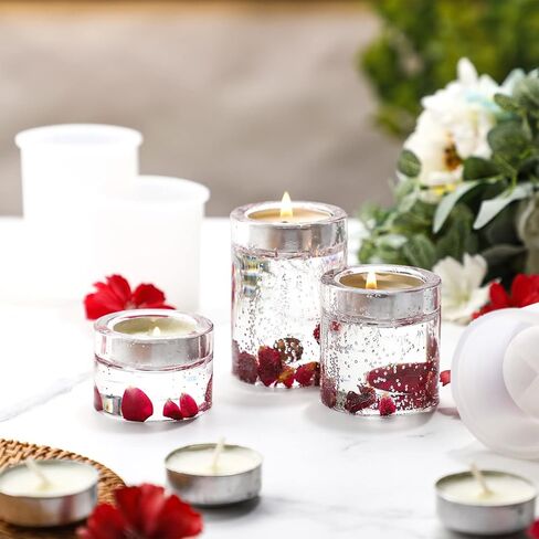 Candle Holder Resin Molds, 9 Pcs Cylindrical Square and Round Tealight Candle Holder Silicone Molds, Candlestick Epoxy Resin Molds for DIY Dining Table Centerpiece Home Wedding Decorations in Saudi Arabia