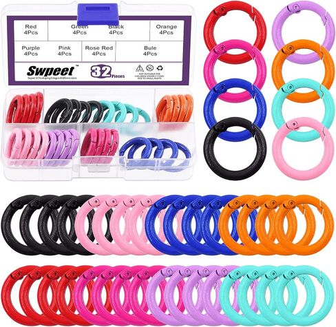 Swpeet 32Pcs 8 Colors 25mm - 1 Inch Round Spring O Rings Assortment Kit, Carbon Steel Spring Keyring Buckle Trigger Round Snap Buckle Snap Hooks O Rings Buckles for Handbag DIY Keychains Bag Purse in Kuwait