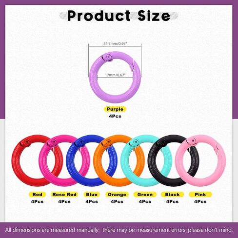 Swpeet 32Pcs 8 Colors 25mm - 1 Inch Round Spring O Rings Assortment Kit, Carbon Steel Spring Keyring Buckle Trigger Round Snap Buckle Snap Hooks O Rings Buckles for Handbag DIY Keychains Bag Purse in Kuwait