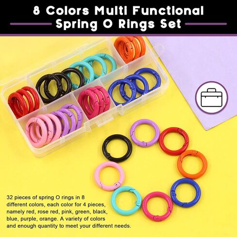 Swpeet 32Pcs 8 Colors 25mm - 1 Inch Round Spring O Rings Assortment Kit, Carbon Steel Spring Keyring Buckle Trigger Round Snap Buckle Snap Hooks O Rings Buckles for Handbag DIY Keychains Bag Purse in Kuwait