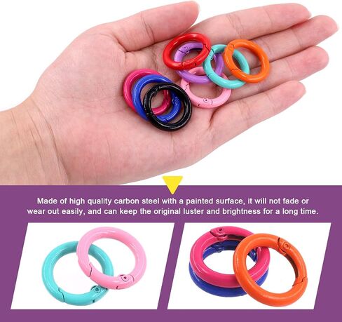 Swpeet 32Pcs 8 Colors 25mm - 1 Inch Round Spring O Rings Assortment Kit, Carbon Steel Spring Keyring Buckle Trigger Round Snap Buckle Snap Hooks O Rings Buckles for Handbag DIY Keychains Bag Purse in Kuwait