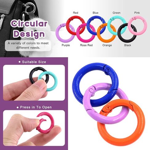 Swpeet 32Pcs 8 Colors 25mm - 1 Inch Round Spring O Rings Assortment Kit, Carbon Steel Spring Keyring Buckle Trigger Round Snap Buckle Snap Hooks O Rings Buckles for Handbag DIY Keychains Bag Purse in Kuwait