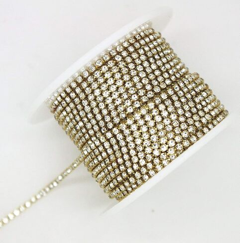 10 Yard Crystal Rhinestone Close Chain Clear Trim Sewing Craft Gold color (2mm) in Kuwait