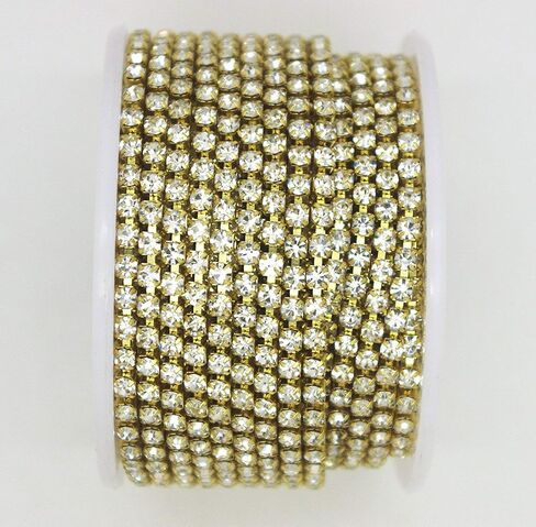 10 Yard Crystal Rhinestone Close Chain Clear Trim Sewing Craft Gold color (2mm) in Kuwait