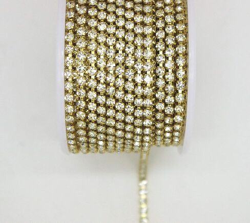 10 Yard Crystal Rhinestone Close Chain Clear Trim Sewing Craft Gold color (2mm) in Kuwait