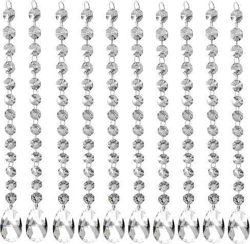 Ollain Crystal Garland Glass Crystals Beaded Trim Clear Chandelier Octagon Beads Chain for Wedding Party DIY Craft Jewelry Decoration (10Ft/10 Strands Crystal Pendants) in Kuwait