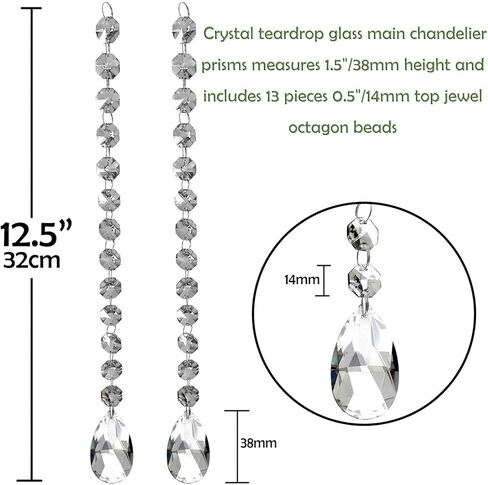 Ollain Crystal Garland Glass Crystals Beaded Trim Clear Chandelier Octagon Beads Chain for Wedding Party DIY Craft Jewelry Decoration (10Ft/10 Strands Crystal Pendants) in Kuwait