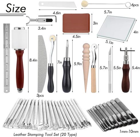 Leather Crafting Tools and Supplies, Leather Tooling Kit with Prong Punch Groovers Cutting Mat Stamping Tools Leather Working Kit for Beginners Sewing Carving Cutting and Leather Craft DIY Making in Kuwait