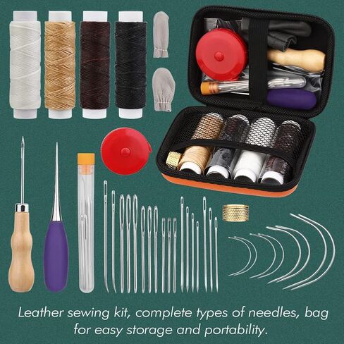 Leather Crafting Tools and Supplies, Leather Tooling Kit with Prong Punch Groovers Cutting Mat Stamping Tools Leather Working Kit for Beginners Sewing Carving Cutting and Leather Craft DIY Making in Kuwait