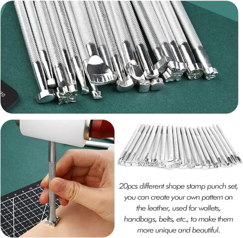 Leather Crafting Tools and Supplies, Leather Tooling Kit with Prong Punch Groovers Cutting Mat Stamping Tools Leather Working Kit for Beginners Sewing Carving Cutting and Leather Craft DIY Making in Kuwait