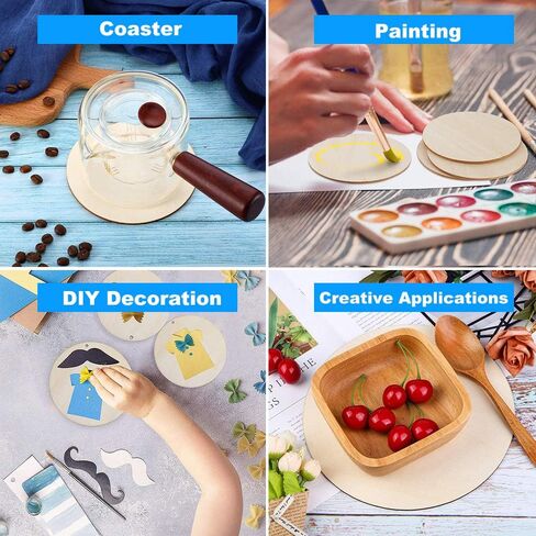 25 Pcs 4 Inch Wood Circles, Unfinished Wood Circles Round Disc Cutouts, 1/9 Inch Blank Round Wooden Circles for DIY Crafts, Painting, Staining, Coasters Making, Home Decorations in Kuwait