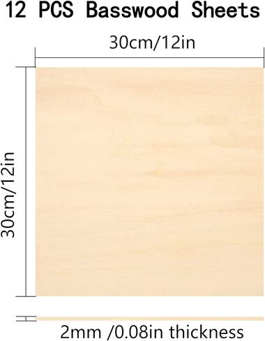 12 قطعة 10 × 10 انش اوراق خشب الزيزفون 1/8 الواح خشب رقائقي غير مكتملة للنماذج المعمارية والرسم والنقش على الخشب والحرق بالليزر in Kuwait
