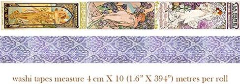 مجموعة من 2 شريط واشي بنمط فن الآرت نوفو من الفونس موتشا بكرات طويلة للغاية بطول 10 متر/390 انش! in Kuwait