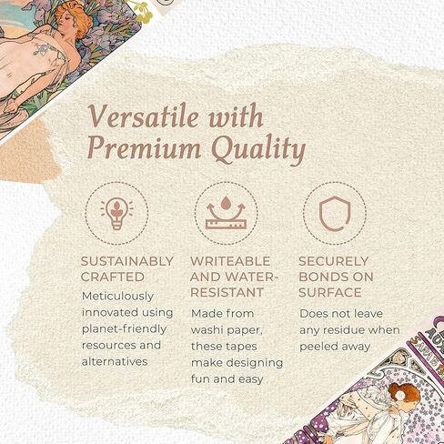 مجموعة من 2 شريط واشي بنمط فن الآرت نوفو من الفونس موتشا بكرات طويلة للغاية بطول 10 متر/390 انش! in Kuwait