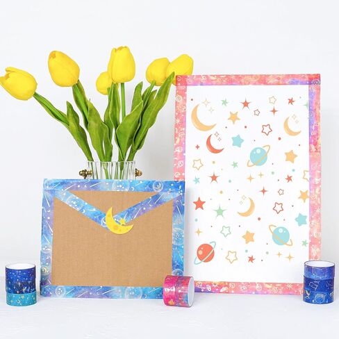 شريط واشي أرجواني من AEBORN Galaxy - شريط قناع واشي من رقائق الذهب مع كوكبة، سماء زرقاء، قمر، نجمة، سماوية، مثالي لمجلة الرصاص، الحرف اليدوية اليدوية in Kuwait