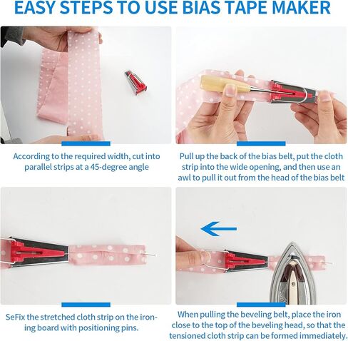 زدكارفا مجموعة صنع شريط التحيز - أدوات ربط اللحاف 4 مقاسات صانع شريط التحيز مع شريط متحيز ارجواني بطول 2 ياردة لخياطة القماش بنمط فريد خاص بك in Kuwait