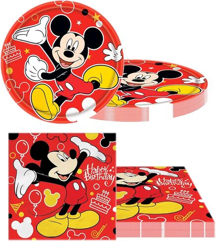 لوازم حفلات أعياد الميلاد ميكي، 16 طبق + 20 منديل + مفرش طاولة واحد، لوازم تزيين الحفلات ميكي. in Kuwait