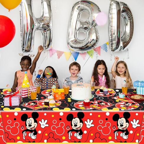 لوازم حفلات أعياد الميلاد ميكي، 16 طبق + 20 منديل + مفرش طاولة واحد، لوازم تزيين الحفلات ميكي. in Kuwait