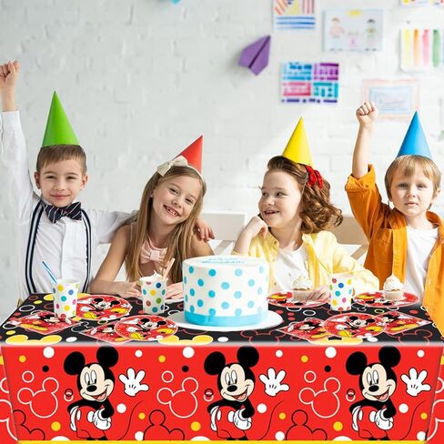 لوازم حفلات أعياد الميلاد ميكي، 16 طبق + 20 منديل + مفرش طاولة واحد، لوازم تزيين الحفلات ميكي. in Kuwait