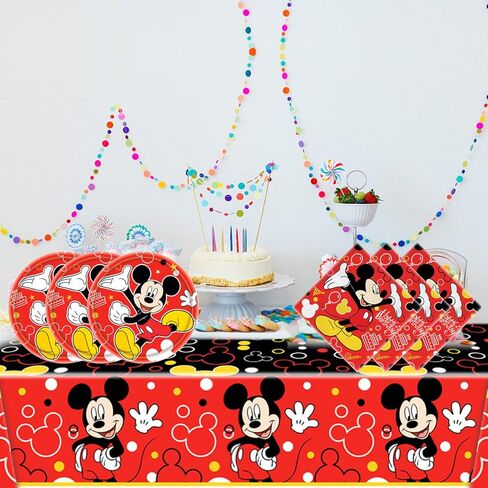 لوازم حفلات أعياد الميلاد ميكي، 16 طبق + 20 منديل + مفرش طاولة واحد، لوازم تزيين الحفلات ميكي. in Kuwait