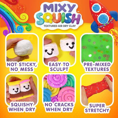 Made by Me Mixy Squish Rainbow by Horizon Group USA, Includes 6 oz. of Pre-Made Air Dry Clay, Sensory Play, 6 Colors, 4 Different Crunchy, Bumpy, Soft Textures, Dries Squishy & Smooth in Kuwait
