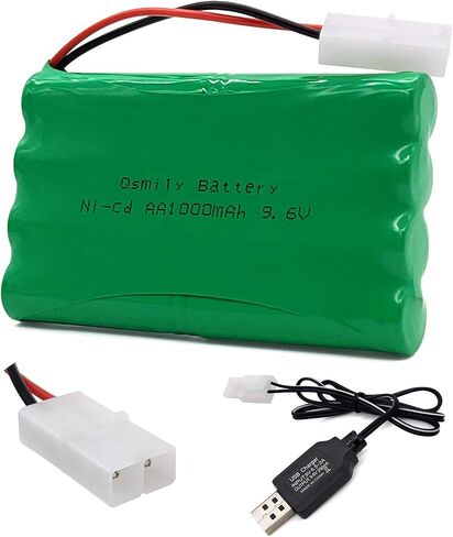 Qsmily® 9.6V RC Battery Pack, 2000mAh AA Rechargeable Ni-MH Battery Pack with Tamiya Connector and USB Charger Cable, Suitable for RC Monster Truck, RC Battle Tank, RC Aircraft Carrier Model in Saudi Arabia