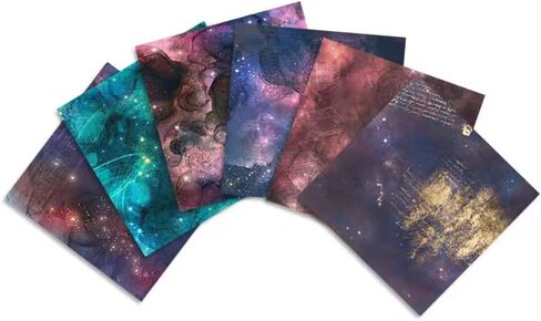 ورق بنمط المجرة 24 قطعة، دفتر قصاصات بتصميم سماء مليئة بالنجوم مقاس 12 انش × 12 انش، ورق منقوش لصنع بطاقات التهنئة وديكورات هدايا اوريغامي وسجلات القصاصات والمجلات والقصاصات اليدوية in Kuwait
