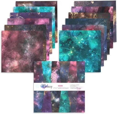 ورق بنمط المجرة 24 قطعة، دفتر قصاصات بتصميم سماء مليئة بالنجوم مقاس 12 انش × 12 انش، ورق منقوش لصنع بطاقات التهنئة وديكورات هدايا اوريغامي وسجلات القصاصات والمجلات والقصاصات اليدوية in Kuwait