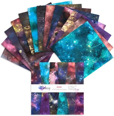 ورق بنمط المجرة 24 قطعة، دفتر قصاصات بتصميم سماء مليئة بالنجوم مقاس 12 انش × 12 انش، ورق منقوش لصنع بطاقات التهنئة وديكورات هدايا اوريغامي وسجلات القصاصات والمجلات والقصاصات اليدوية in Kuwait
