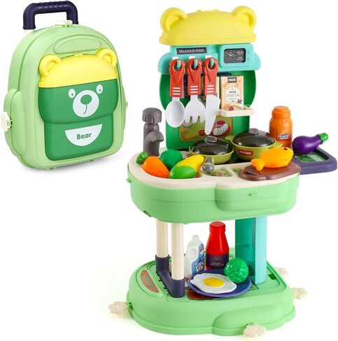 مجموعة لعب المطبخ، 3 في 1 ألعاب المطبخ التظاهري للأطفال الصغار، 34 قطعة من ملحقات الطبخ الواقعية للفتيات والأولاد من عمر 3 4 5 6 7 in Kuwait
