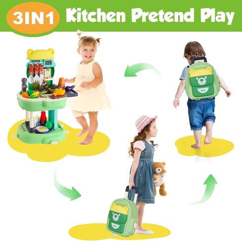 مجموعة لعب المطبخ، 3 في 1 ألعاب المطبخ التظاهري للأطفال الصغار، 34 قطعة من ملحقات الطبخ الواقعية للفتيات والأولاد من عمر 3 4 5 6 7 in Kuwait