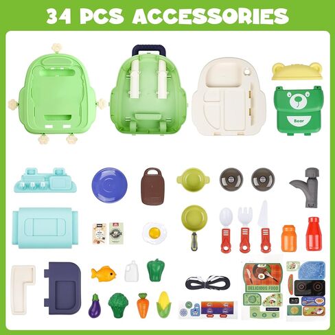 مجموعة لعب المطبخ، 3 في 1 ألعاب المطبخ التظاهري للأطفال الصغار، 34 قطعة من ملحقات الطبخ الواقعية للفتيات والأولاد من عمر 3 4 5 6 7 in Kuwait