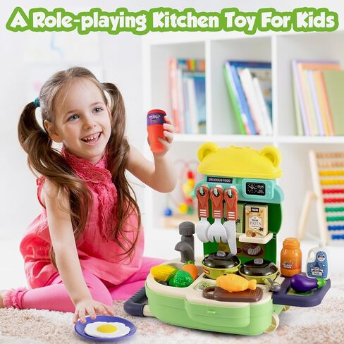 مجموعة لعب المطبخ، 3 في 1 ألعاب المطبخ التظاهري للأطفال الصغار، 34 قطعة من ملحقات الطبخ الواقعية للفتيات والأولاد من عمر 3 4 5 6 7 in Kuwait