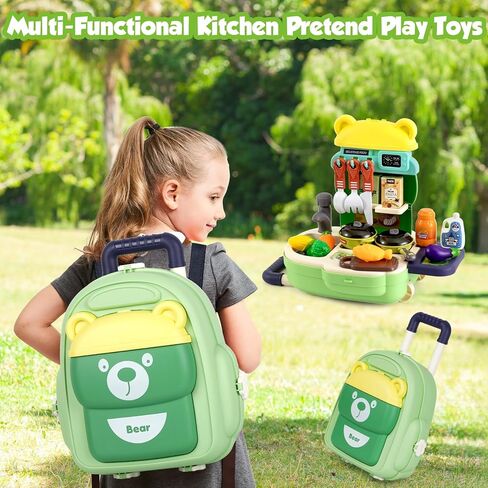 مجموعة لعب المطبخ، 3 في 1 ألعاب المطبخ التظاهري للأطفال الصغار، 34 قطعة من ملحقات الطبخ الواقعية للفتيات والأولاد من عمر 3 4 5 6 7 in Kuwait