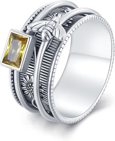 Daixiya Anti Anxiety Ring 925 Sterling Silver Sunflower Anxiety Fidget Rings Spinner Bee Jewelry Gifts for Women Men Teens in Saudi Arabia