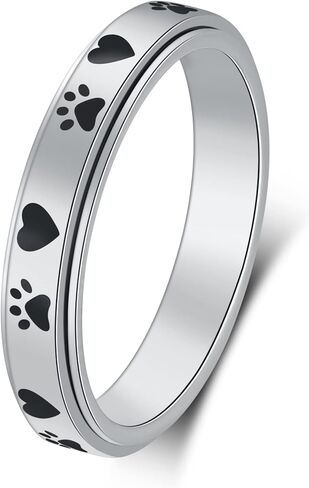 Spinner Ring for Women Anxiety Relief - 4mm width Carved moon star and Puppy Pet Lovers Paw Print Ring Stainless Steel Fidget Rings for Anxiety for Women Stress Relief Gift for Men Party Birthday Band Ring,Size 6-10 in Kuwait
