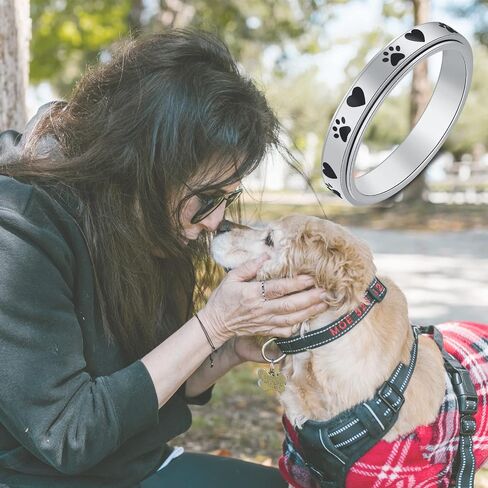 Spinner Ring for Women Anxiety Relief - 4mm width Carved moon star and Puppy Pet Lovers Paw Print Ring Stainless Steel Fidget Rings for Anxiety for Women Stress Relief Gift for Men Party Birthday Band Ring,Size 6-10 in Kuwait