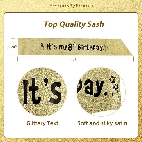 EBE EmmasbyEmma وشاح عيد الميلاد الثامن وتاج للفتيات - وشاح لامع رائع + السماء المرصعة بالنجوم حجر الراين الوردي تاج معدني فاخر للفتيات، هدايا عيد الميلاد الثامن لحفلة الأميرة in Kuwait