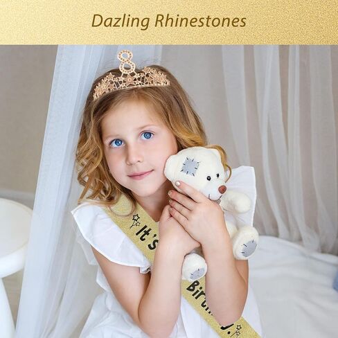 EBE EmmasbyEmma وشاح عيد الميلاد الثامن وتاج للفتيات - وشاح لامع رائع + السماء المرصعة بالنجوم حجر الراين الوردي تاج معدني فاخر للفتيات، هدايا عيد الميلاد الثامن لحفلة الأميرة in Kuwait