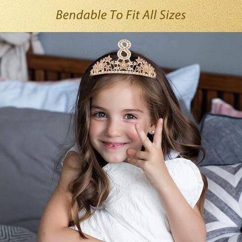 EBE EmmasbyEmma وشاح عيد الميلاد الثامن وتاج للفتيات - وشاح لامع رائع + السماء المرصعة بالنجوم حجر الراين الوردي تاج معدني فاخر للفتيات، هدايا عيد الميلاد الثامن لحفلة الأميرة in Kuwait