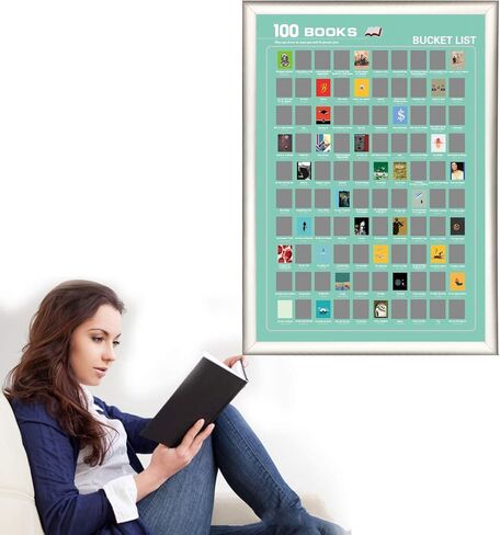 ملصق LOADWRITE 100 كتاب قابل للخدش للبالغين - 100 كتاب يجب قراءته في قائمة دلو طوال الوقت، الملحقات متضمنة، 16.5 بوصة × 23.4 بوصة (أخضر) in Kuwait