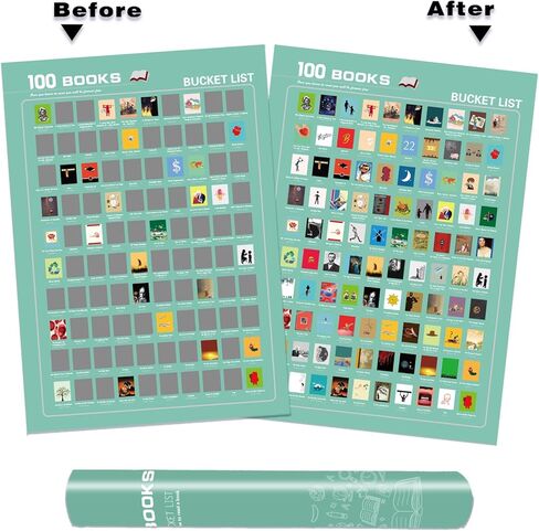 ملصق LOADWRITE 100 كتاب قابل للخدش للبالغين - 100 كتاب يجب قراءته في قائمة دلو طوال الوقت، الملحقات متضمنة، 16.5 بوصة × 23.4 بوصة (أخضر) in Kuwait