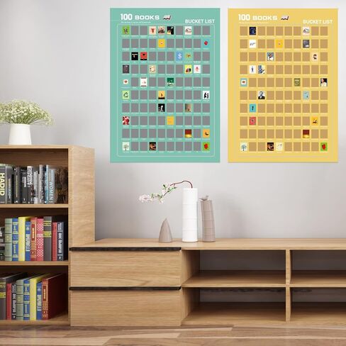 ملصق LOADWRITE 100 كتاب قابل للخدش للبالغين - 100 كتاب يجب قراءته في قائمة دلو طوال الوقت، الملحقات متضمنة، 16.5 بوصة × 23.4 بوصة (أخضر) in Kuwait