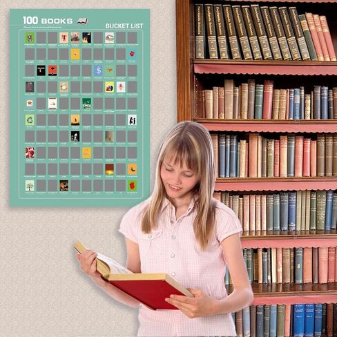 ملصق LOADWRITE 100 كتاب قابل للخدش للبالغين - 100 كتاب يجب قراءته في قائمة دلو طوال الوقت، الملحقات متضمنة، 16.5 بوصة × 23.4 بوصة (أخضر) in Kuwait