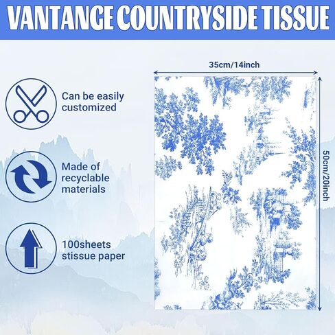 80 Sheets 20 * 14 Inches Vintage Print Tissue Paper for Gift Wrapping, Blue French Toile Gift Wrap Tissue Paper, Retro Decorative Tissue Paper for Wedding Birthday Bridal Shower DIY Craft (Green) in Kuwait