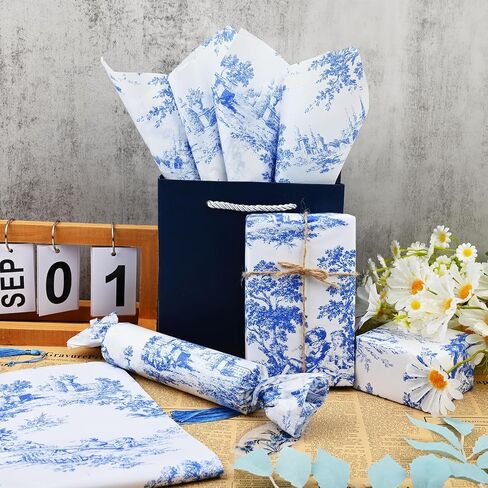 80 Sheets 20 * 14 Inches Vintage Print Tissue Paper for Gift Wrapping, Blue French Toile Gift Wrap Tissue Paper, Retro Decorative Tissue Paper for Wedding Birthday Bridal Shower DIY Craft (Green) in Kuwait