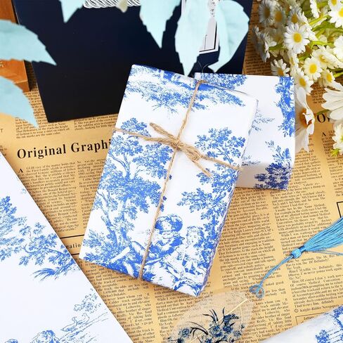 80 Sheets 20 * 14 Inches Vintage Print Tissue Paper for Gift Wrapping, Blue French Toile Gift Wrap Tissue Paper, Retro Decorative Tissue Paper for Wedding Birthday Bridal Shower DIY Craft (Green) in Kuwait