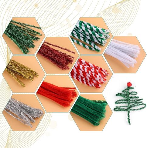 490pcs Christmas Pipe Cleaners Craft Chenille Stems with Fur Ball Set Self-Adhesive Eyes for Christmas Holidays Home School Parties Decoration (9 Colors) in Saudi Arabia